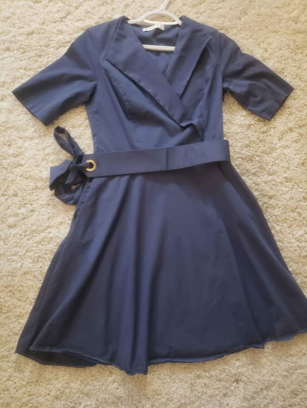 Navy Midi Wrap Dress with Grommet Belt
